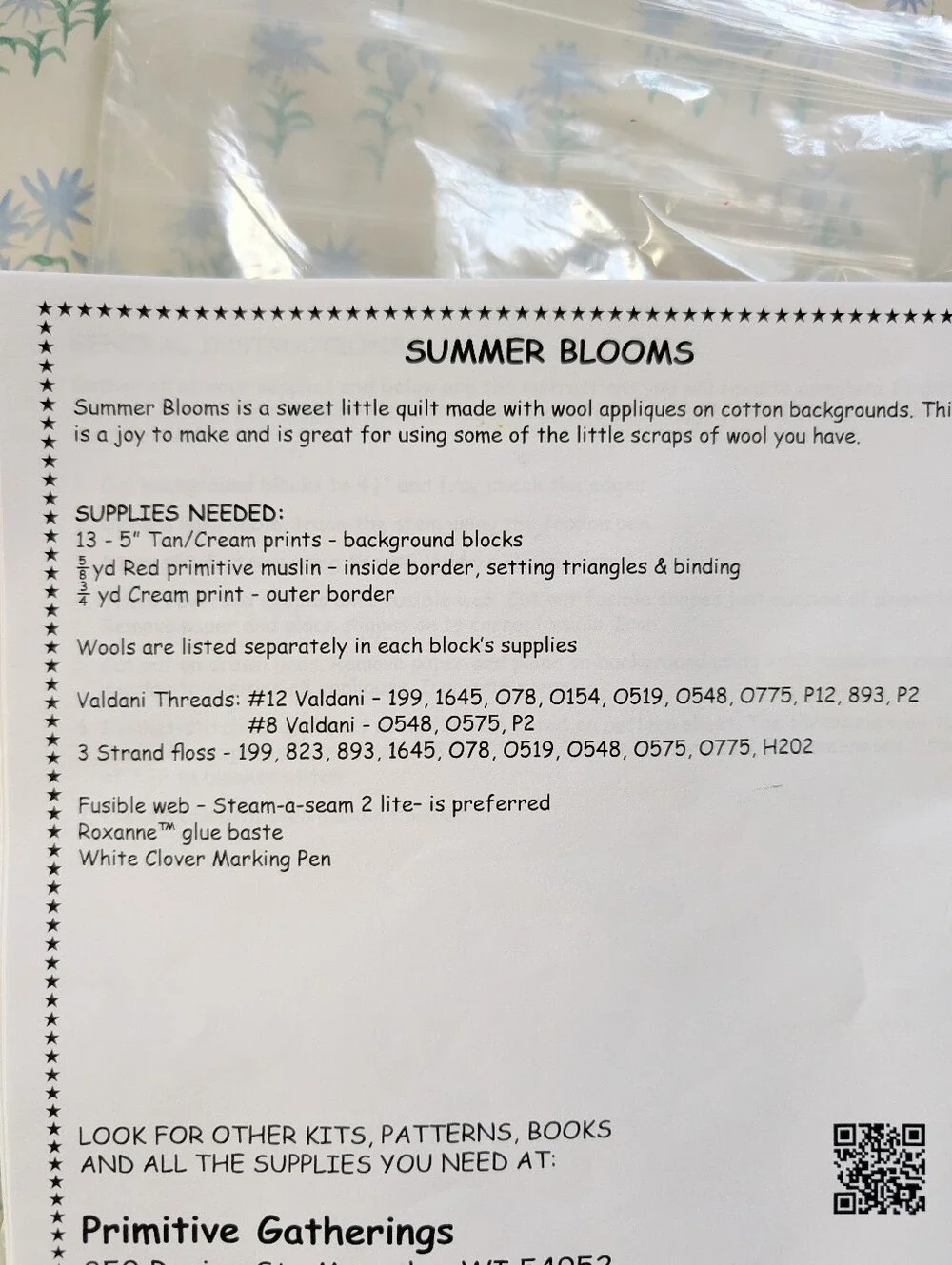 Primitive Gatherings Summer Blooms Quilt Kit NEW Red Wool Floral Farmhouse DIY
